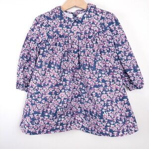 Busy Bees Girls Navy Floral Print Long Sleeve Cotton Dress Size 3